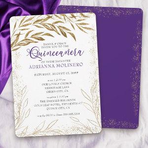 Quinceanera and Mass Luxury Purple and Gold Leaves