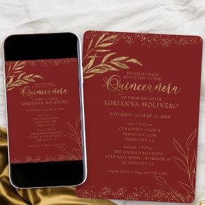 Quinceanera and Mass Red and Gold Leaf