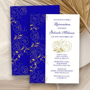 Quinceanera and Mass Royal Blue and Gold Floral