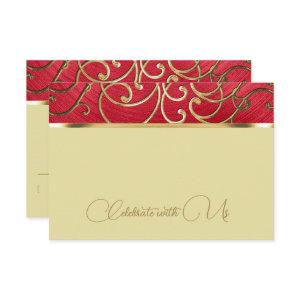 Quinceañera Any Color Gold Filigree Swirl Border RSVP Card