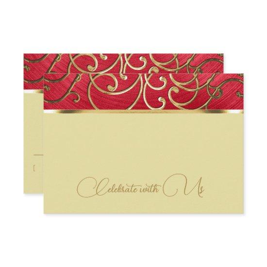 Quinceañera Any Color Gold Filigree Swirl Border RSVP Card