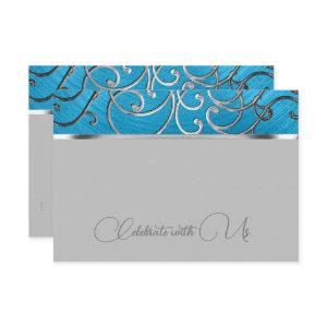 Quinceañera Any Color Silver Filigree Swirl Border RSVP Card
