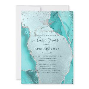 Quinceanera, Aqua Blue Agate Faux Silver Confetti