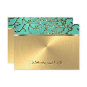 Quinceanera Aqua Green and Gold Filigree Swirls