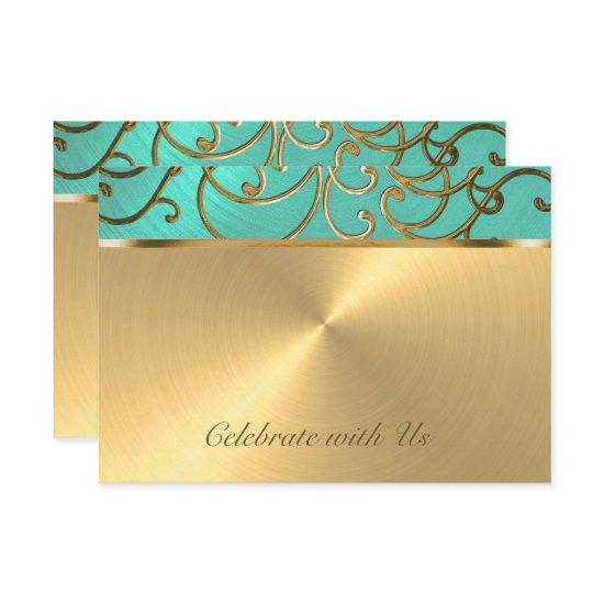 Quinceanera Aqua Green and Gold Filigree Swirls