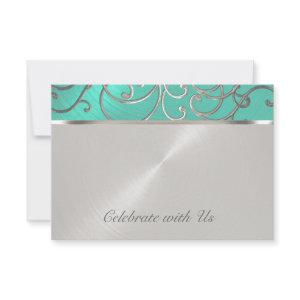 Quinceanera Aqua Green and Silver Filigree Swirls
