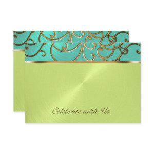 Quinceanera Aqua Lime Green Gold Filigree Swirls
