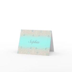 Quinceanera Aqua Sparkle and Lace Note Card