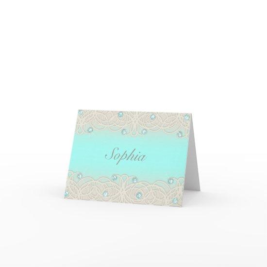 Quinceanera Aqua Sparkle and Lace Note Card