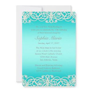 Quinceanera Aqua Turquoise Sparkle and Lace