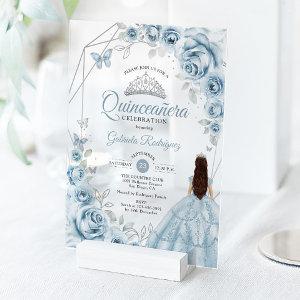 Quinceanera Baby Blue Dress Floral Silver Acrylic