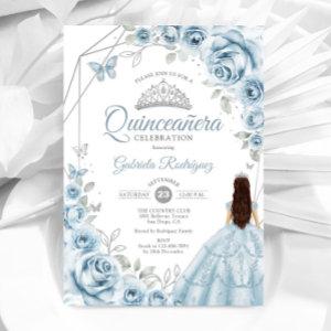 Quinceanera Baby Blue Dress Silver Floral