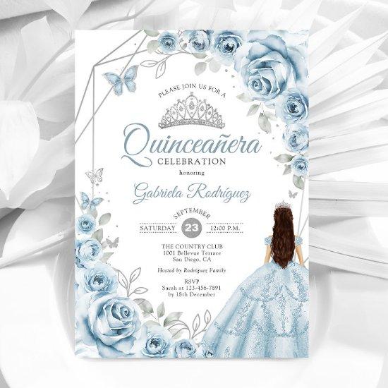 Quinceanera Baby Blue Dress Silver Floral