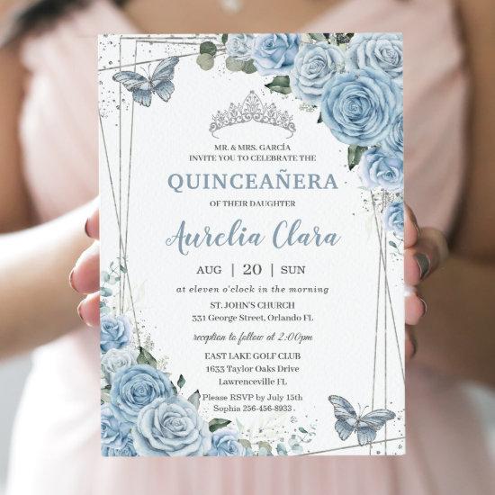 Quinceañera Baby Blue Floral Butterflies 16th