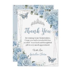 Quinceañera Baby Blue Floral Butterflies Sweet 16 Thank You Card