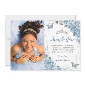 Quinceañera Baby Blue Floral Butterfly Photo 16th  Thank You Card