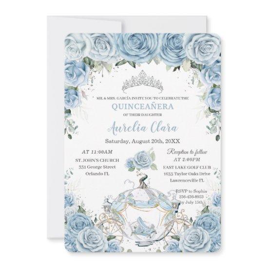 Quinceañera Baby Blue Floral Cinderella Coach