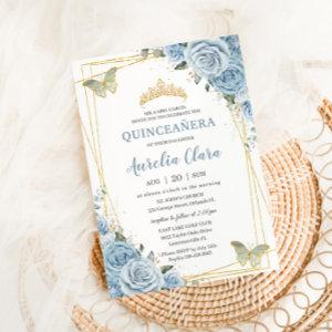 Quinceañera Baby Blue Floral Gold Butterflies 16th
