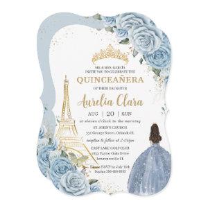 Quinceañera Baby Blue Floral Paris Gold Crown