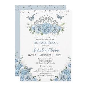Quinceañera Baby Blue Floral Silver Crown Español