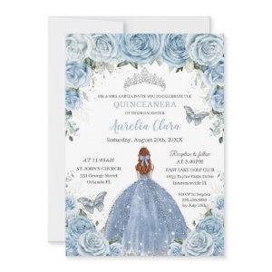 Quinceañera Baby Blue Floral Silver Red Hair Girl