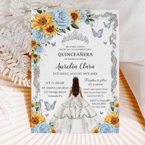 Quinceañera Baby Blue Floral Sunflowers Silver