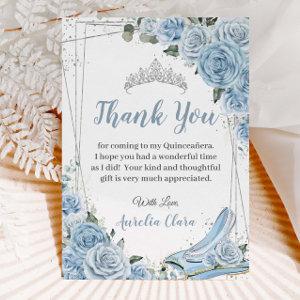 Quinceañera Baby Blue Floral Sweet 16 Cinderella Thank You Card