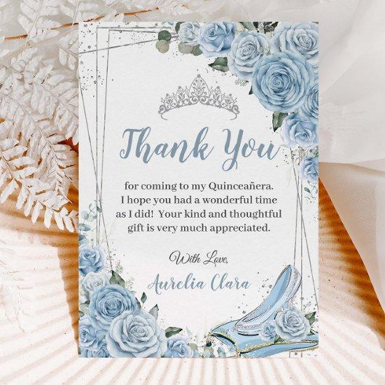 Quinceañera Baby Blue Floral Sweet 16 Cinderella Thank You Card