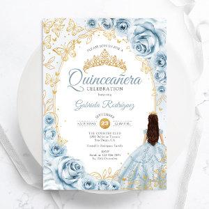 Quinceanera Baby Blue Gold Floral