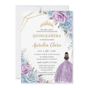 Quinceañera Baby Blue Purple Lilac Floral Gold
