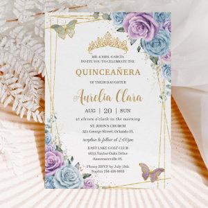 Quinceanera Baby Blue Purple Lilac Floral Gold
