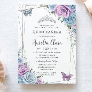 Quinceanera Baby Blue Purple Lilac Floral Silver