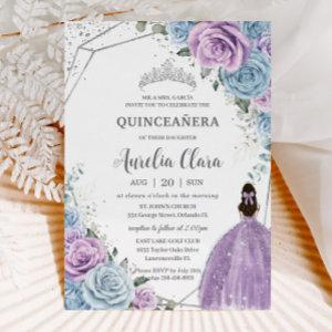 Quinceañera Baby Blue Purple Lilac Floral Silver