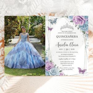 Quinceanera Baby Blue Purple Lilac Floral Silver