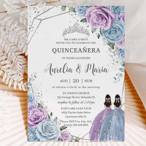 Quinceañera Baby Blue Purple Lilac Floral Twins