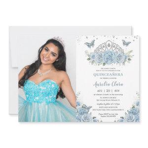 Quinceañera Baby Blue Roses Silver Crown Photo