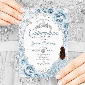 Quinceanera Baby Blue Silver Floral