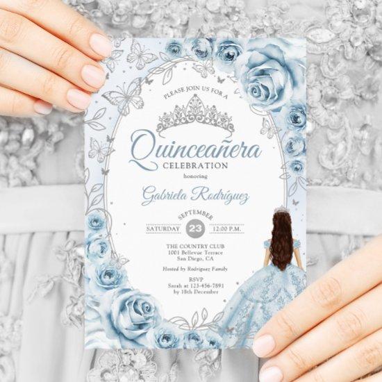 Quinceanera Baby Blue Silver Floral