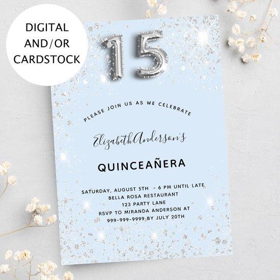 Quinceanera baby blue silver glitter
