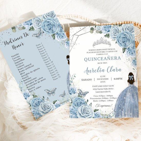 Quinceañera Baby Soft Blue Floral 15 Años Padrinos