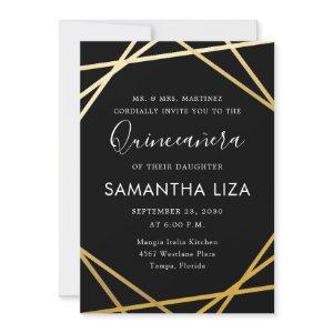 Quinceañera Birthday Black Gold Modern