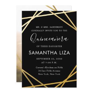 Quinceañera Birthday Black Gold Modern Photo