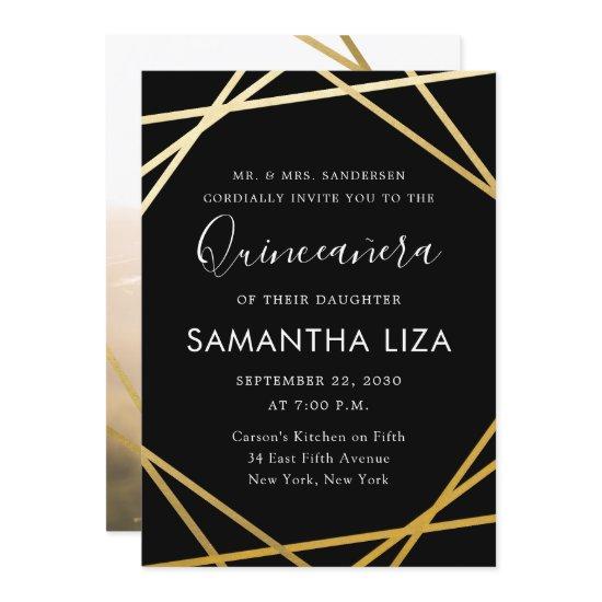 Quinceañera Birthday Black Gold Modern Photo
