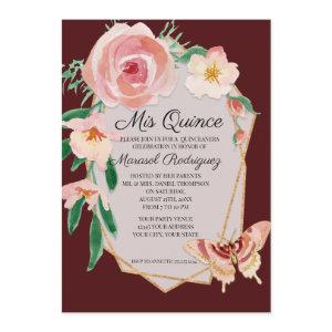 Quinceanera Birthday Burgundy Red Watercolor Roses