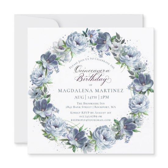 Quinceanera Birthday Dusty Blue Flower Wreath