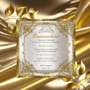 Quinceanera Birthday Gold Beige Pearl Damask