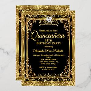 Quinceanera Birthday Gold Black Photo Foil