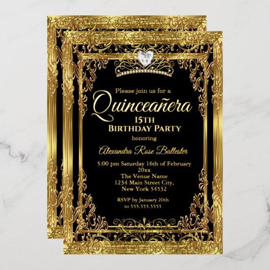 Quinceanera Birthday Gold Black Photo Foil
