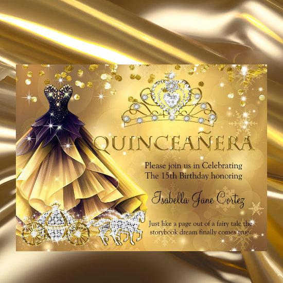 Quinceanera Birthday Gold Dress Tiara Carriage b
