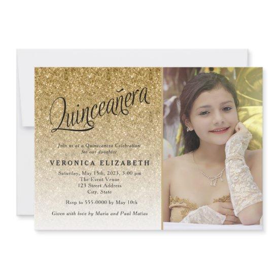 Quinceanera Birthday Gold Glitter Photo